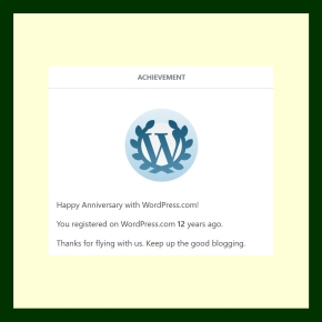 Congratulation badge from WordPress for my 12th blog anniversary.